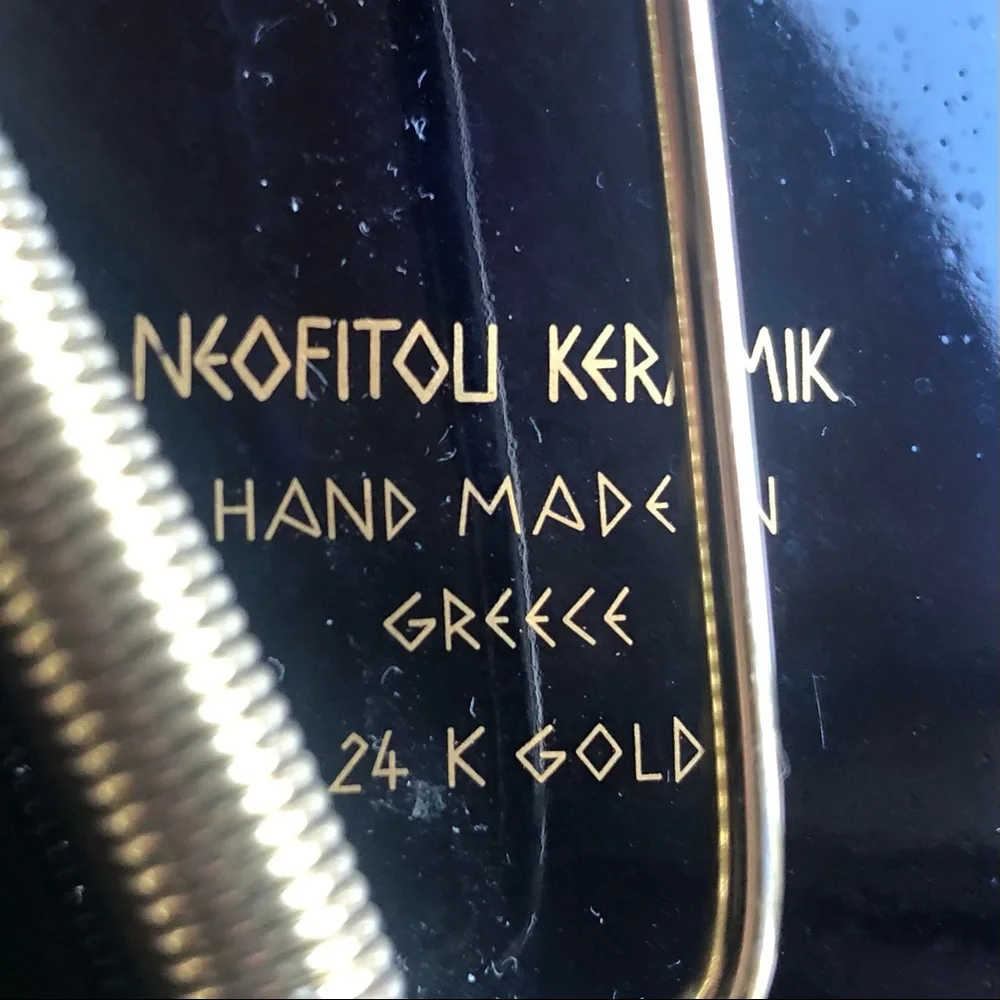 Vintage Neofitou 24K Gold Hand Made in Greece Keramik Decorative Plate Blue